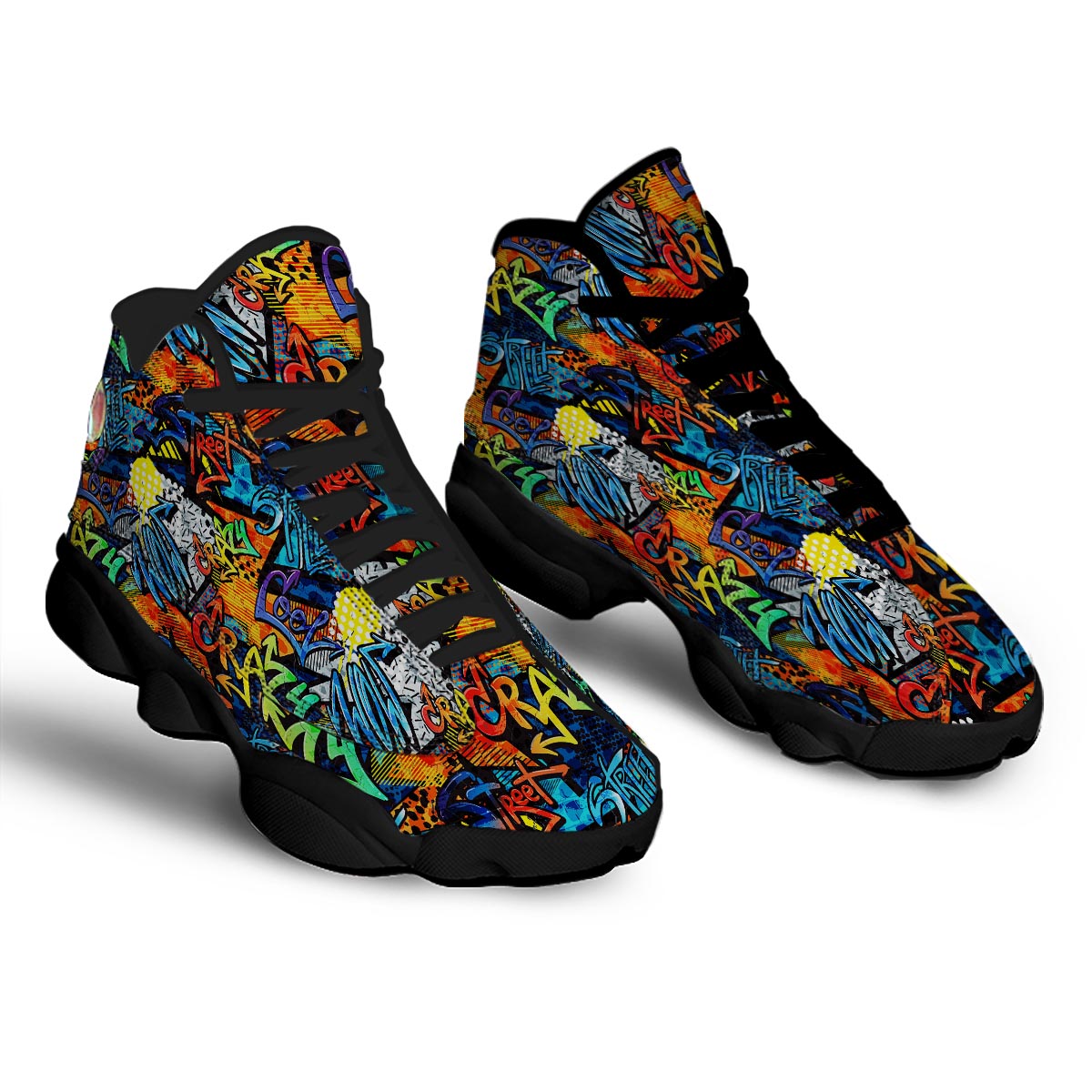 Graffiti Retro Print Pattern Black Basketball Shoes-grizzshop