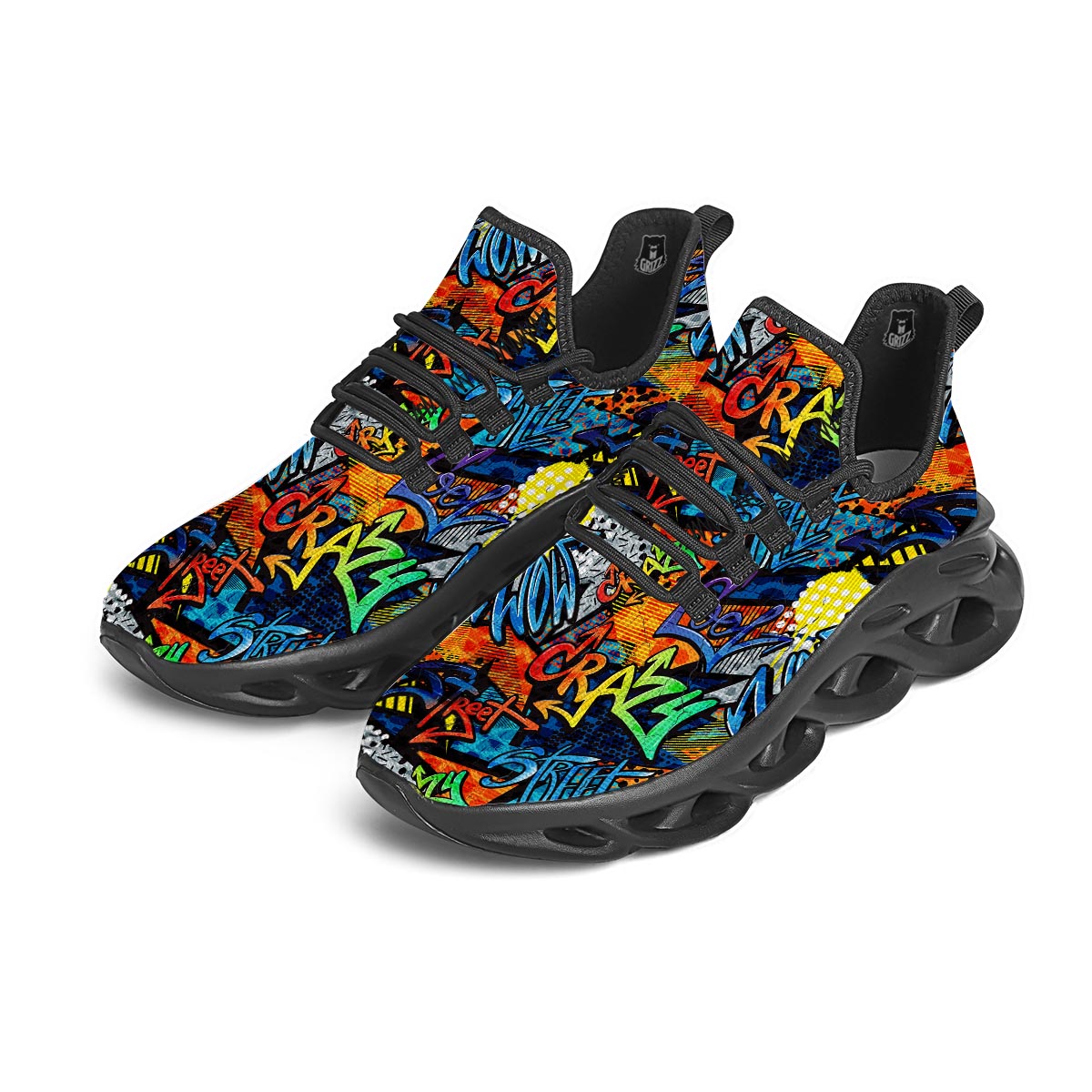 Graffiti Retro Print Pattern Black Running Shoes-grizzshop