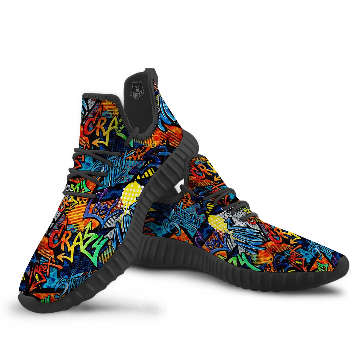 Graffiti Retro Print Pattern Black Walking Shoes-grizzshop