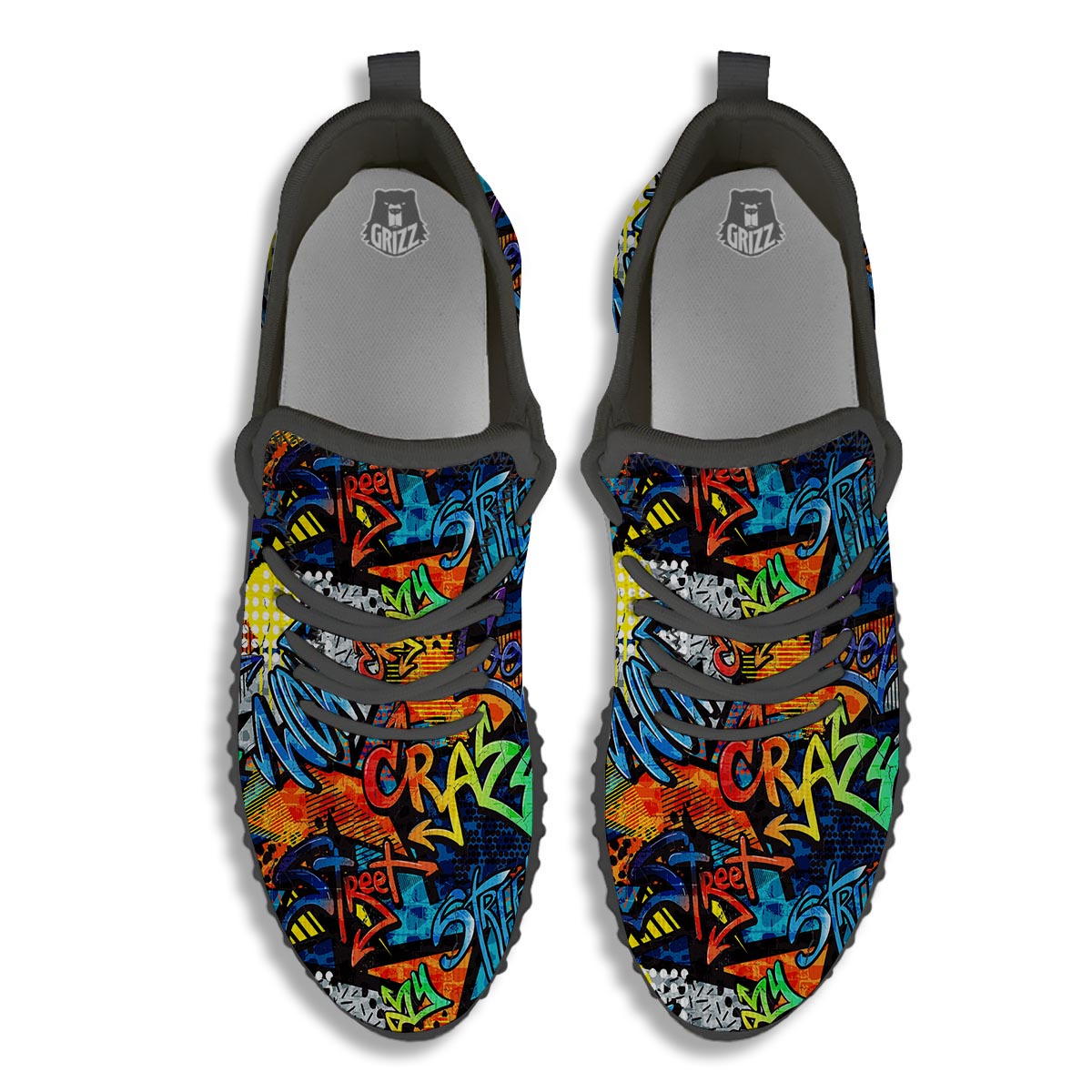 Graffiti Retro Print Pattern Black Walking Shoes-grizzshop