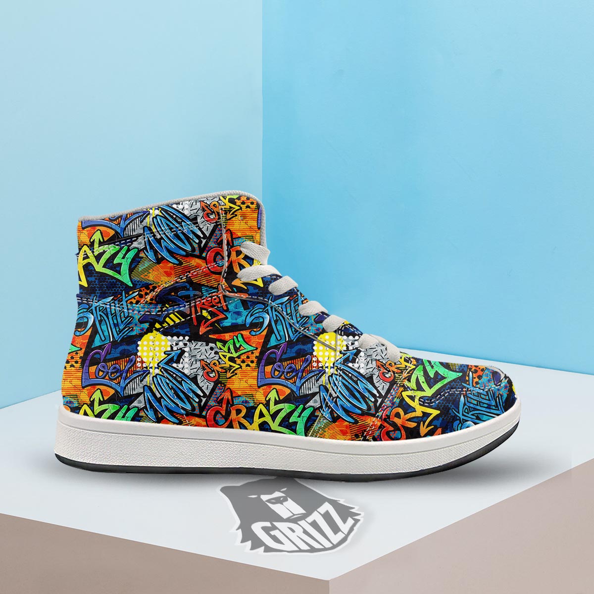 Graffiti Retro Print Pattern High Top Sneakers-grizzshop