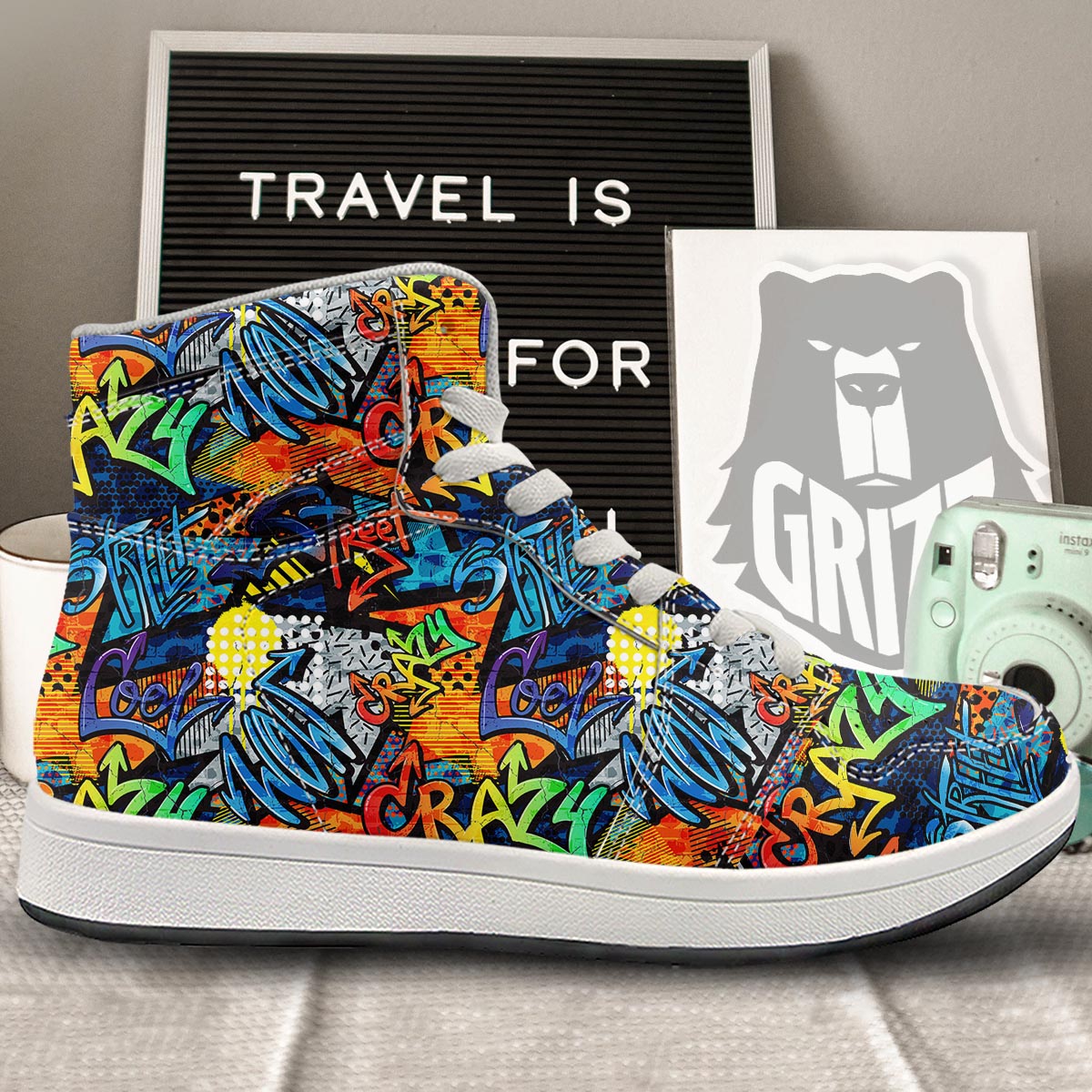Graffiti Retro Print Pattern High Top Sneakers-grizzshop
