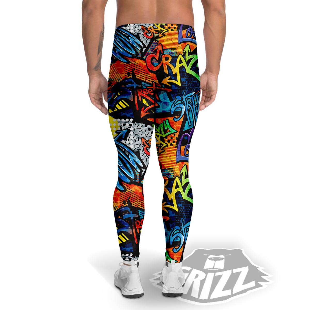 Graffiti Retro Print Pattern Men's Leggings-grizzshop