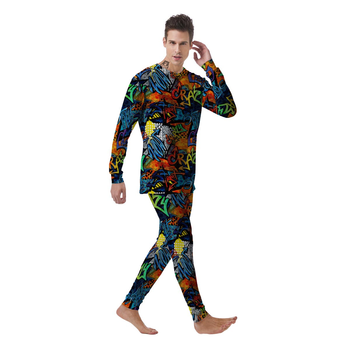Graffiti Retro Print Pattern Men's Pajamas-grizzshop