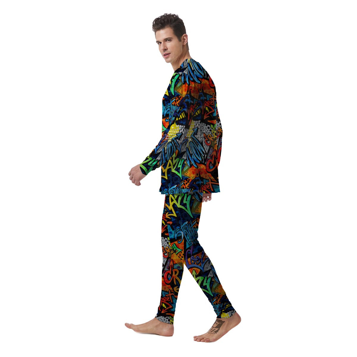Graffiti Retro Print Pattern Men's Pajamas-grizzshop