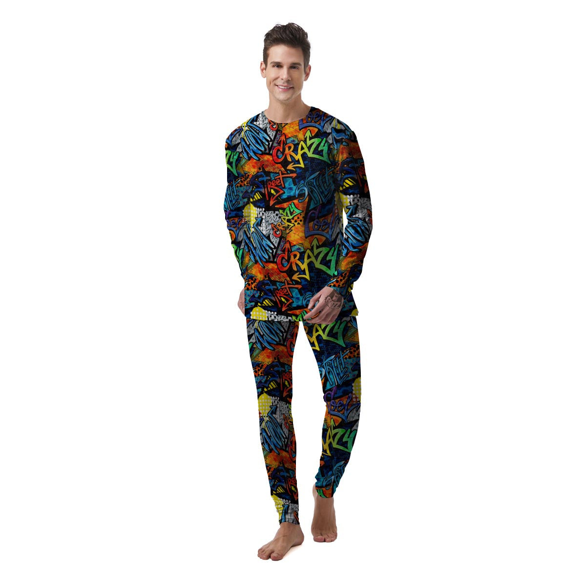 Graffiti Retro Print Pattern Men's Pajamas-grizzshop