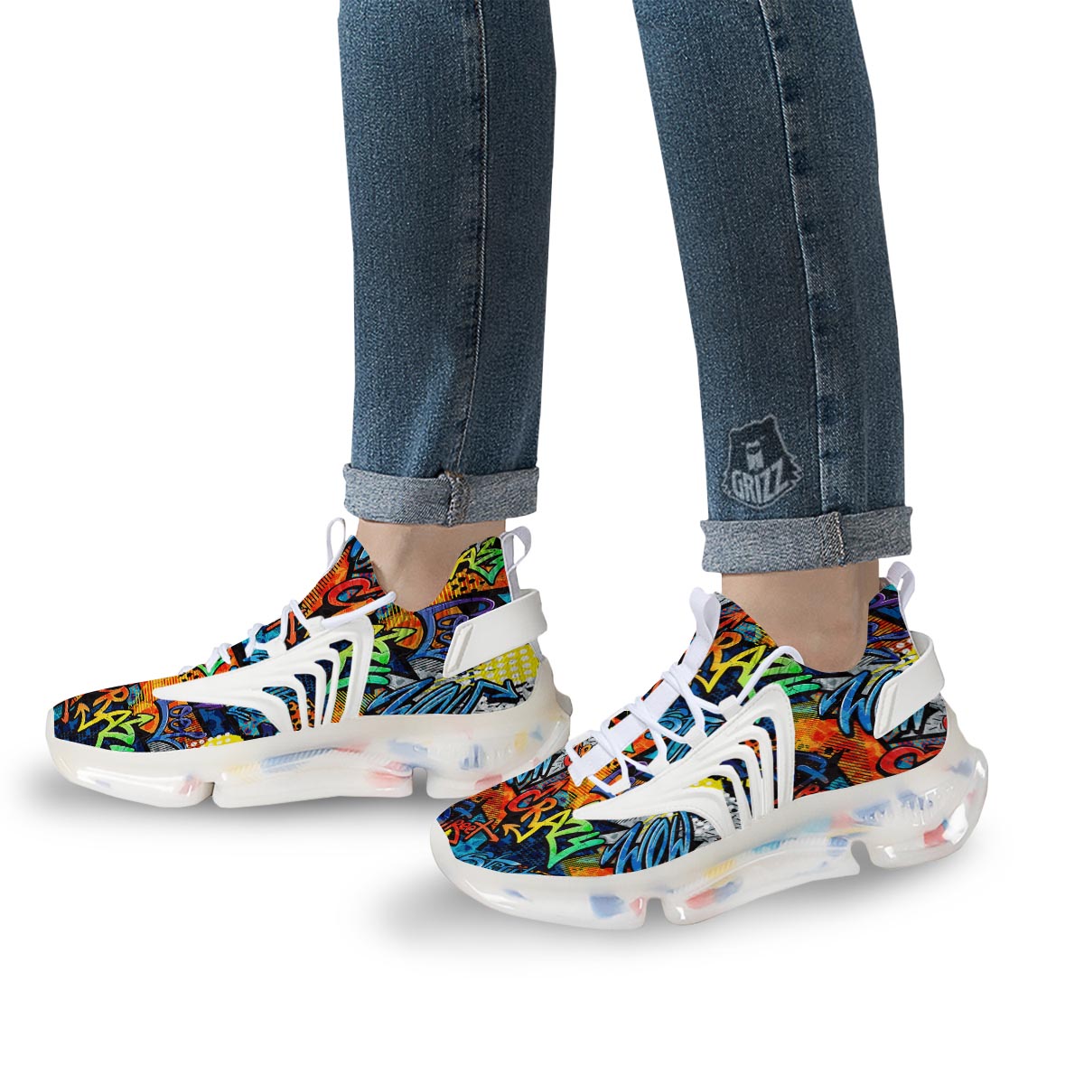 Graffiti Retro Print Pattern White Gym Shoes-grizzshop