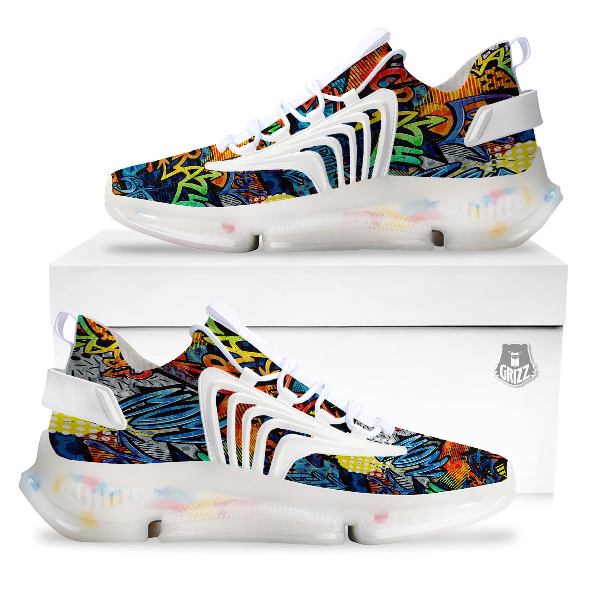 Graffiti Retro Print Pattern White Gym Shoes-grizzshop