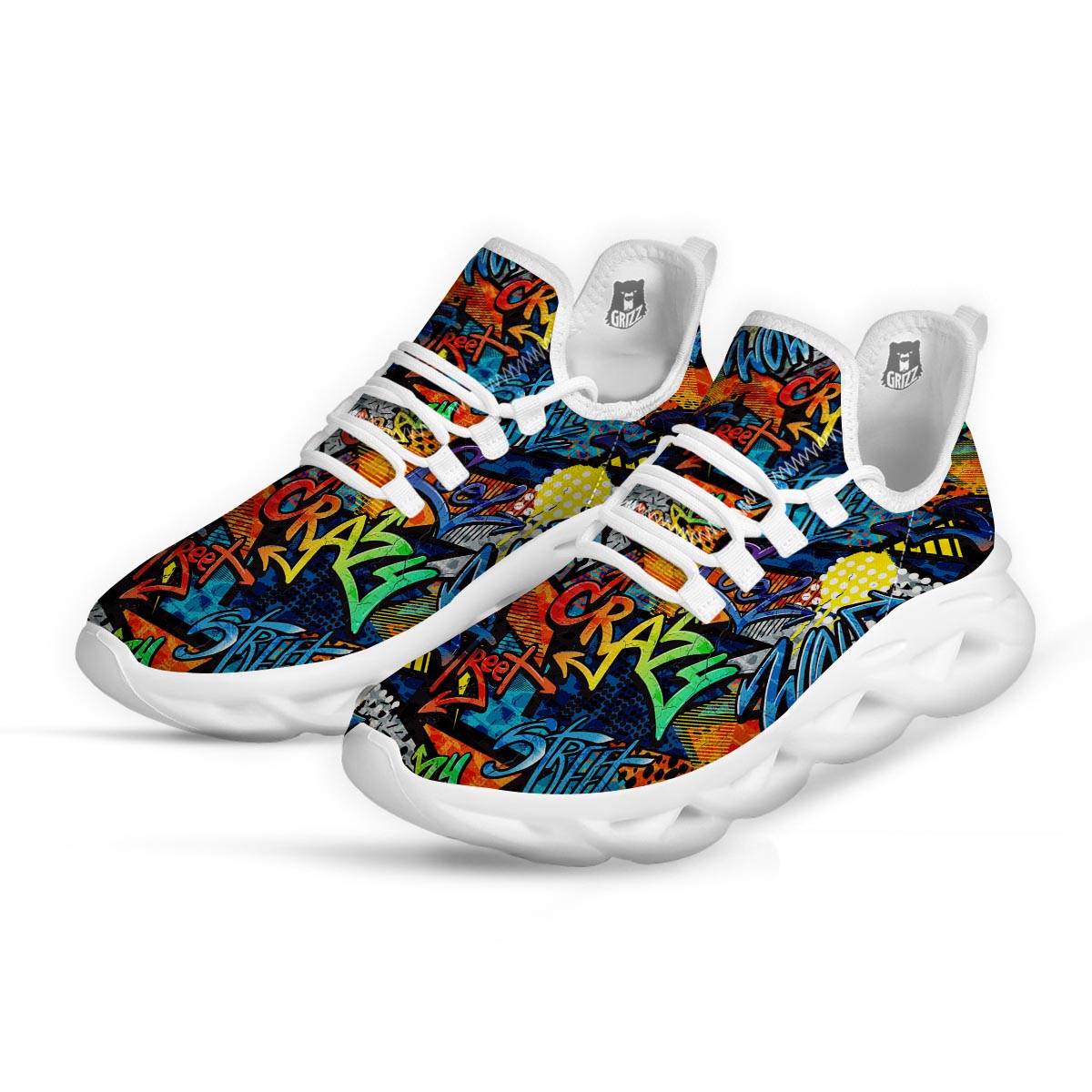 Graffiti Retro Print Pattern White Running Shoes-grizzshop