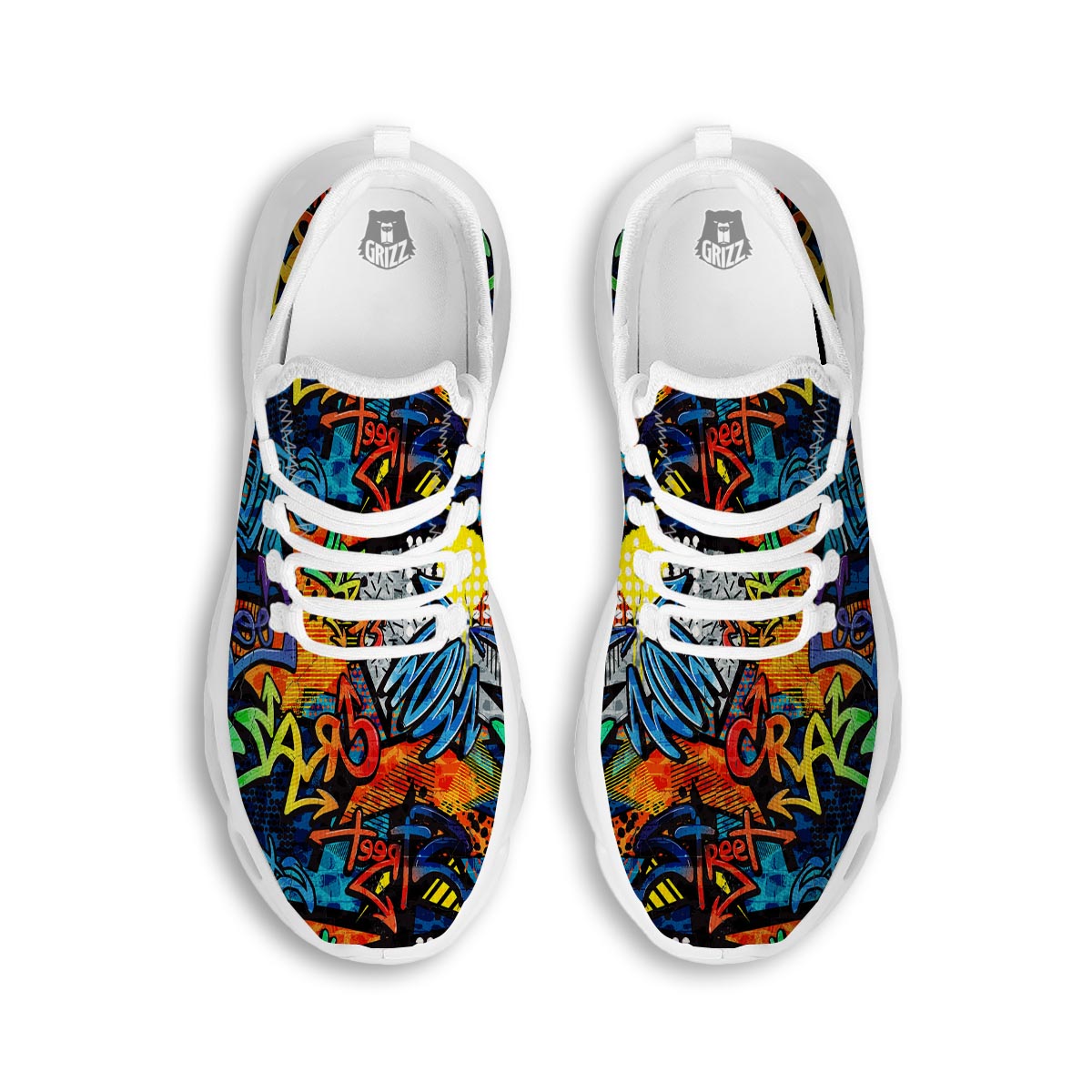 Graffiti Retro Print Pattern White Running Shoes-grizzshop