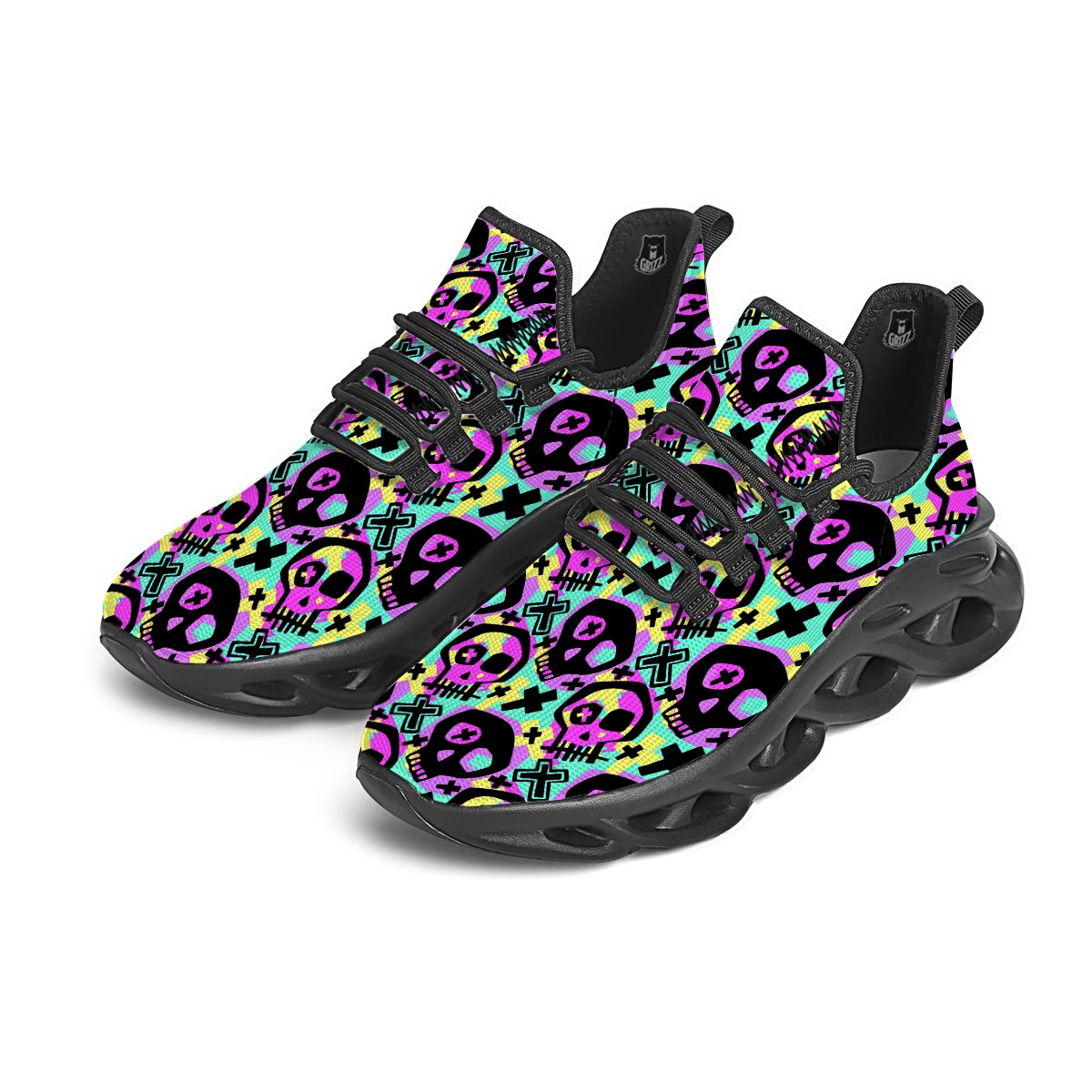 Graffiti Skull Black Running Shoes-grizzshop