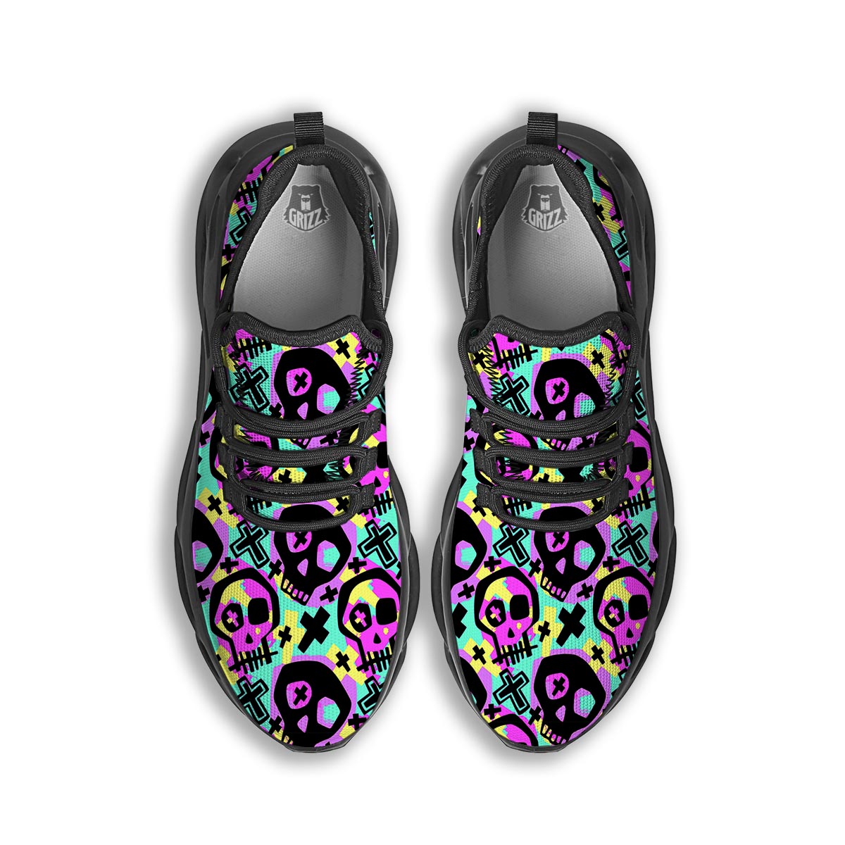 Graffiti Skull Black Running Shoes-grizzshop