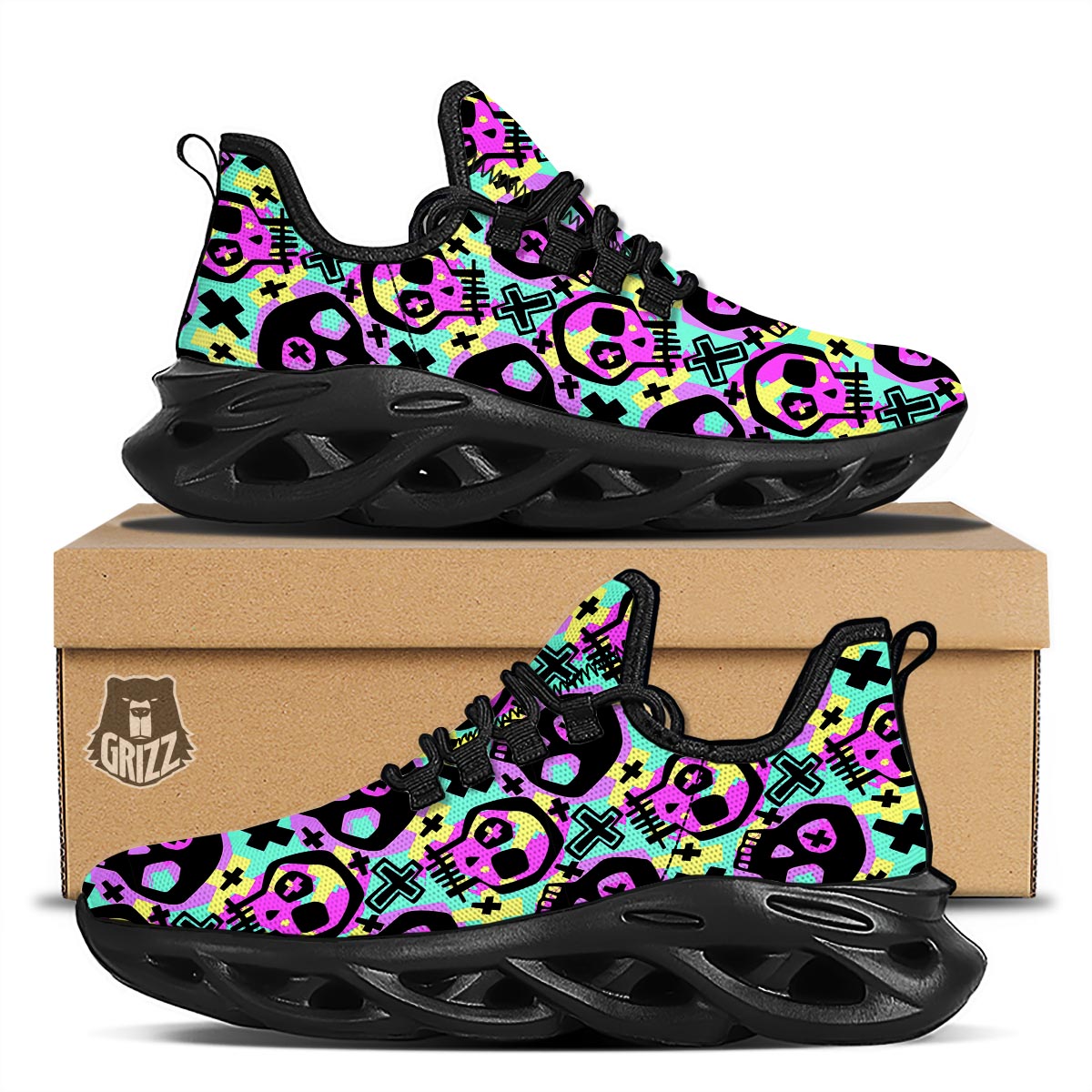 Graffiti Skull Black Running Shoes-grizzshop