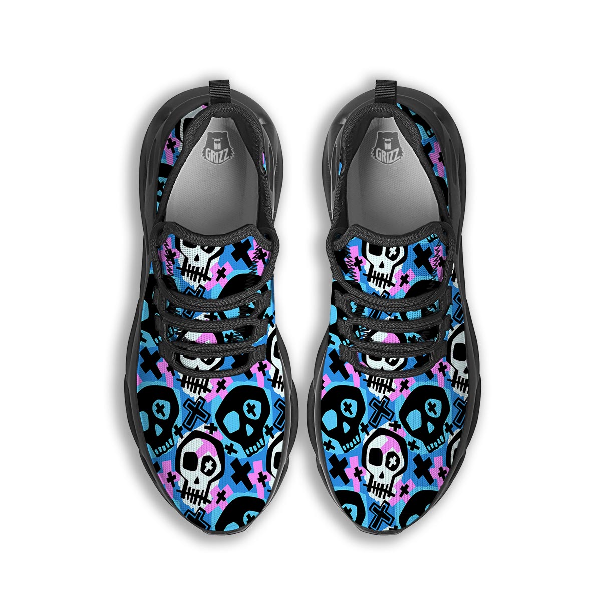 Graffiti Skull Print Black Running Shoes-grizzshop