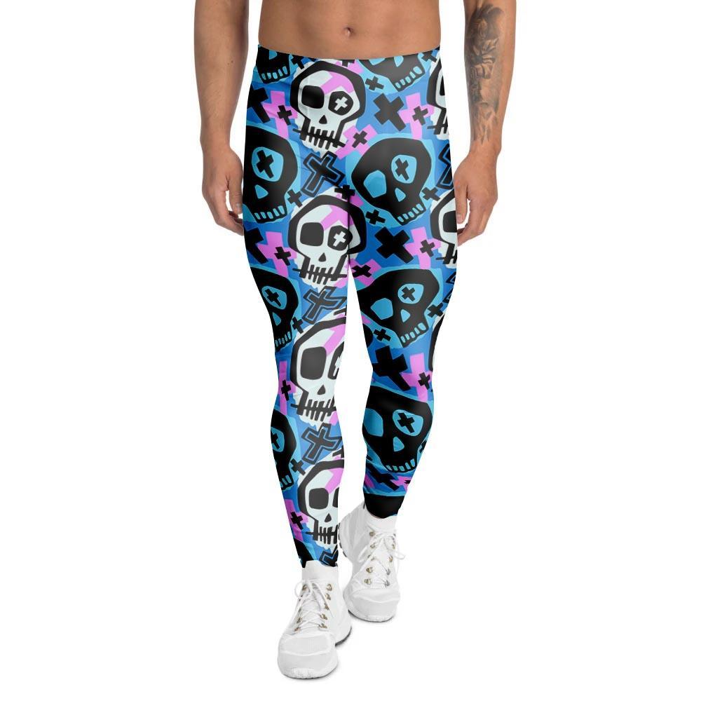 Graffiti Skull Print Men's Leggings-grizzshop