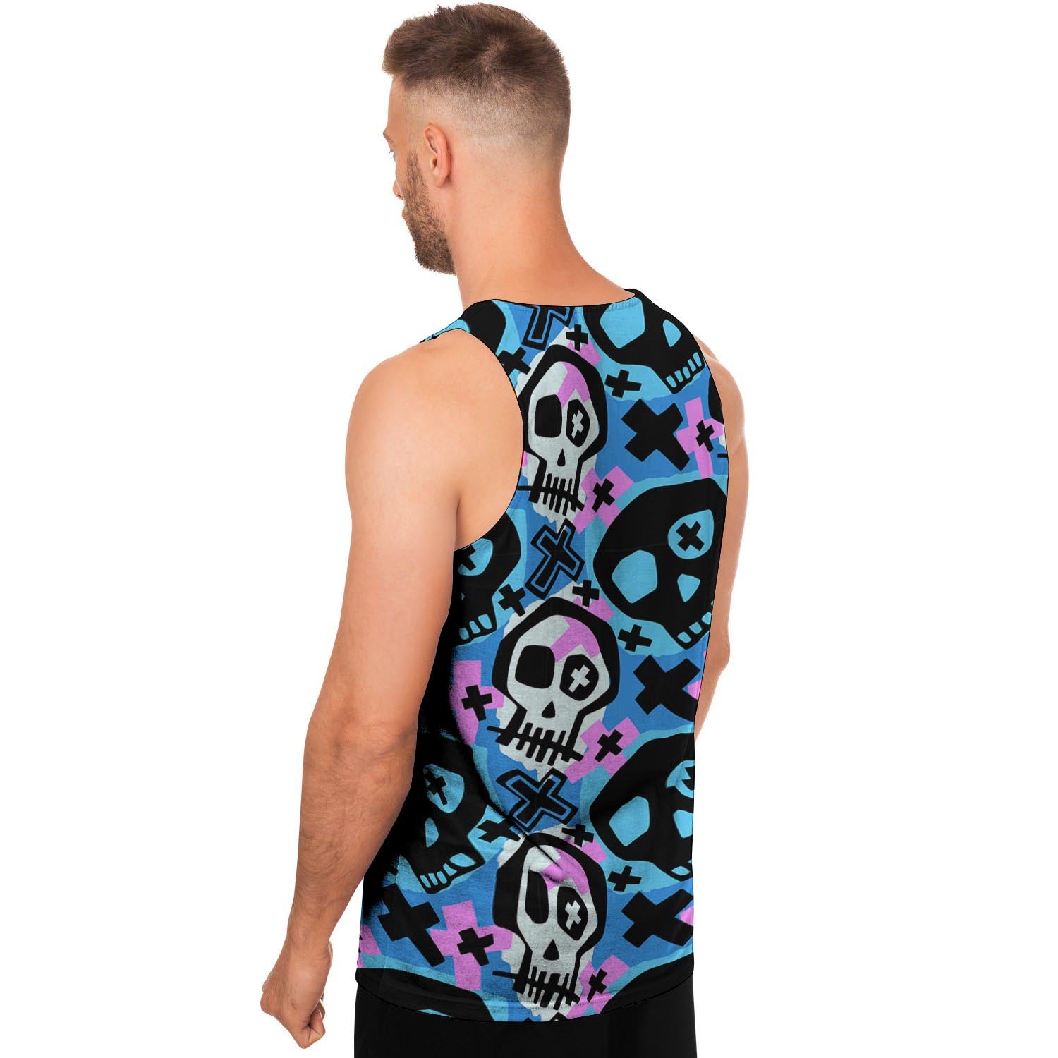 Graffiti Skull Print Men's Tank Tops-grizzshop