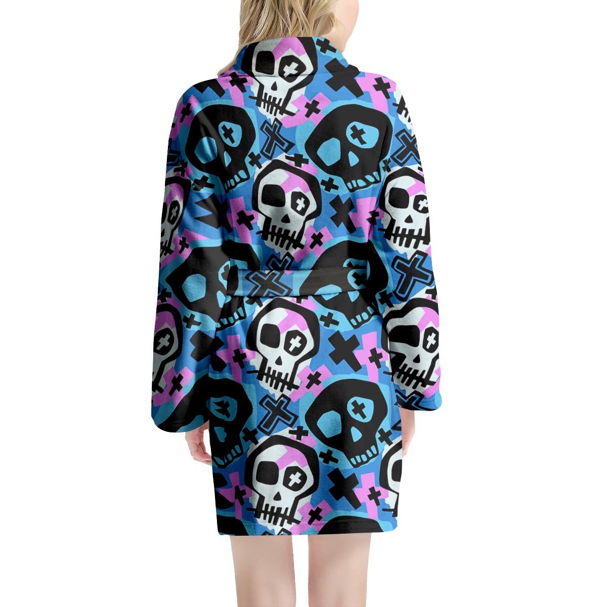 Graffiti Skull Print Women's Robe-grizzshop