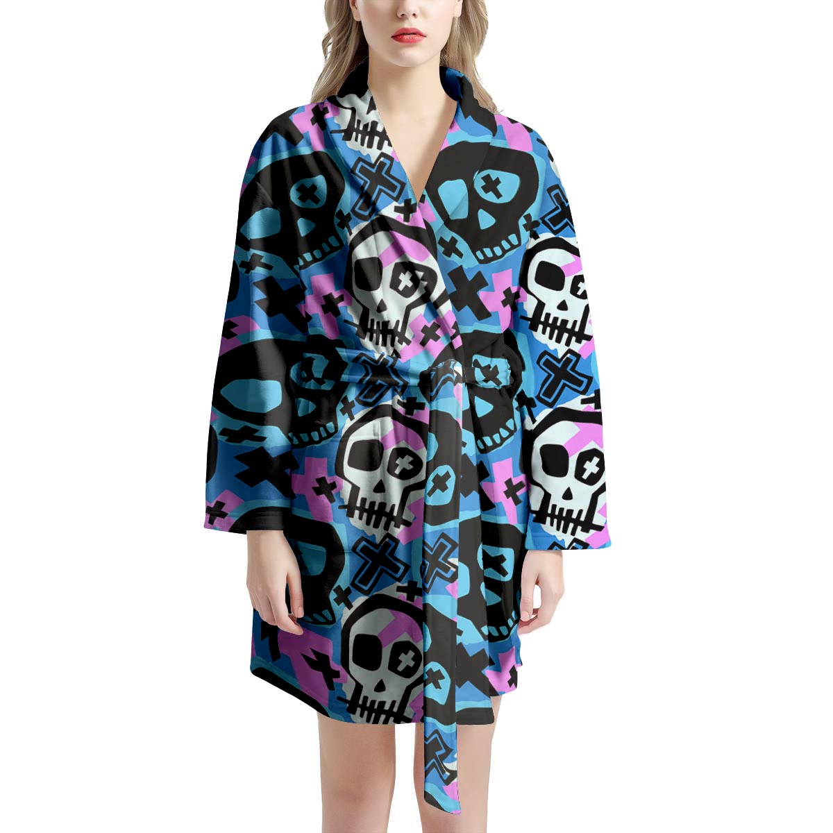 Graffiti Skull Print Women's Robe-grizzshop