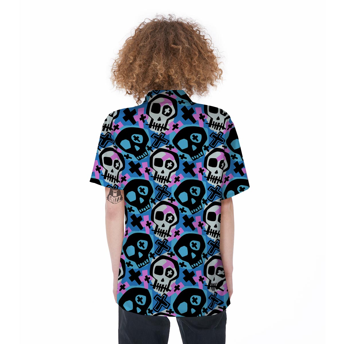 Graffiti Skull Print Women's Short Sleeve Shirts-grizzshop