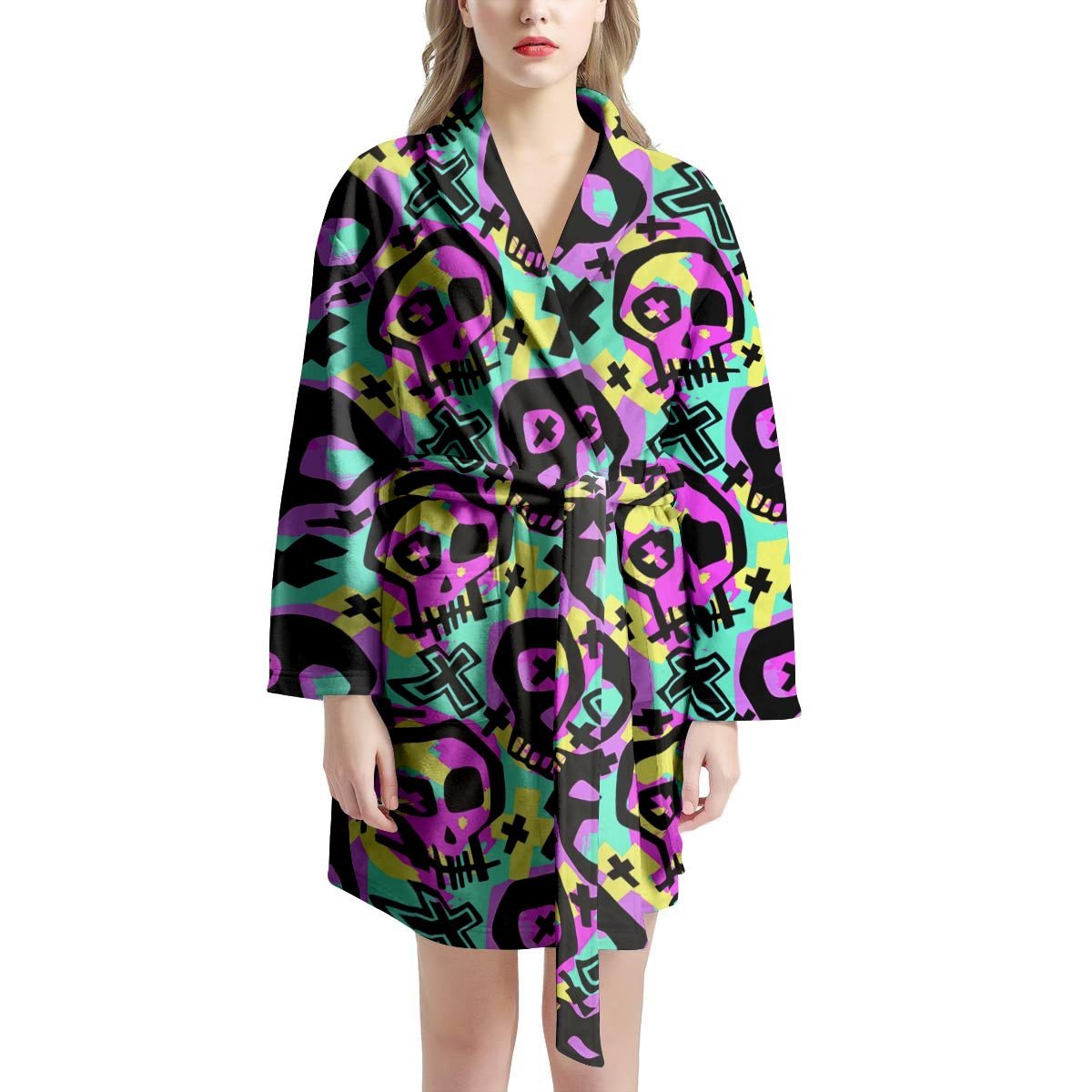 Graffiti Skull Women's Robe-grizzshop