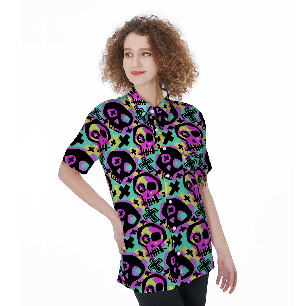 Graffiti Skull Women's Short Sleeve Shirts-grizzshop