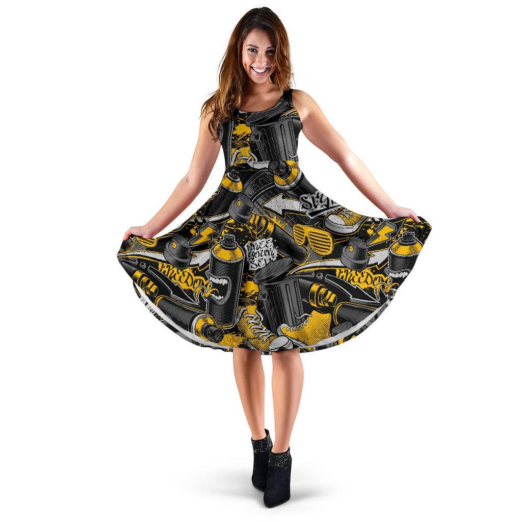 Graffiti Spray Pattern Print Dress-grizzshop