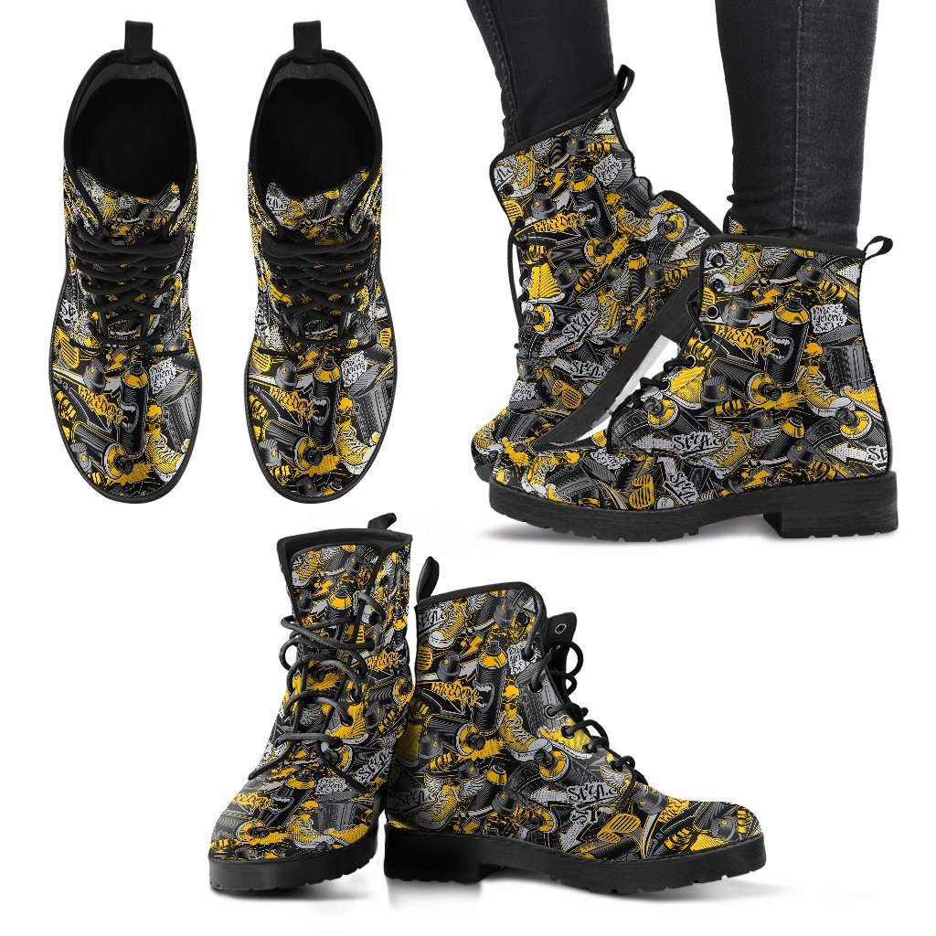 Graffiti Spray Pattern Print Men Women Leather Boots-grizzshop