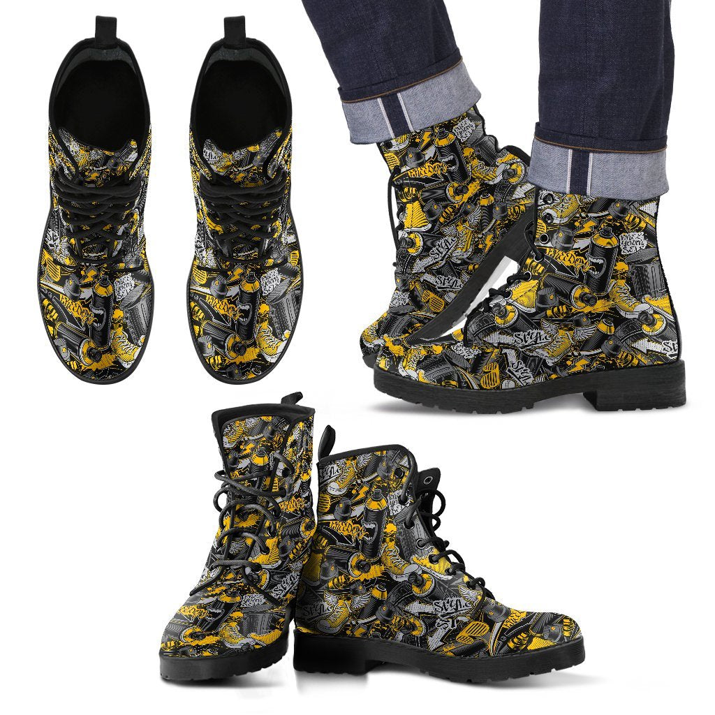 Graffiti Spray Pattern Print Men Women Leather Boots-grizzshop
