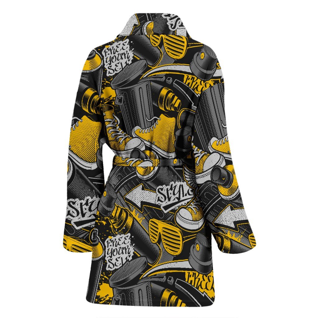 Graffiti Spray Pattern Print Women Long Robe-grizzshop