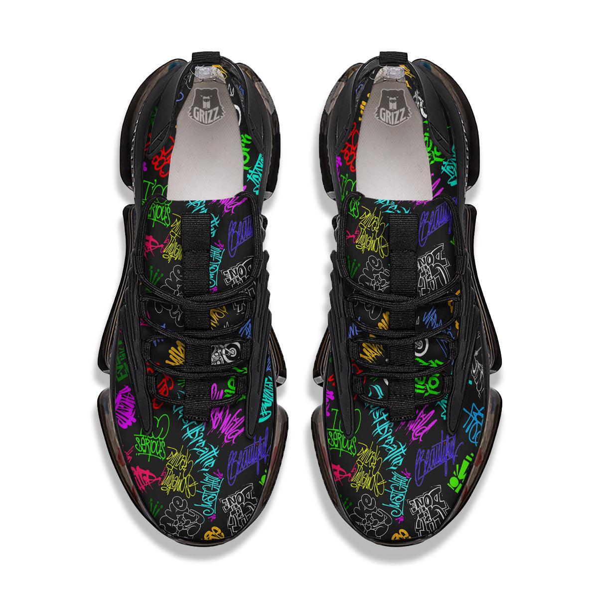 Graffiti Text Colorful Urban Elements Print Pattern Black Gym Shoes-grizzshop