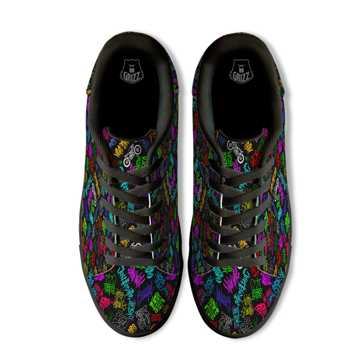 Graffiti Text Colorful Urban Elements Print Pattern Black Low Top Sneakers-grizzshop
