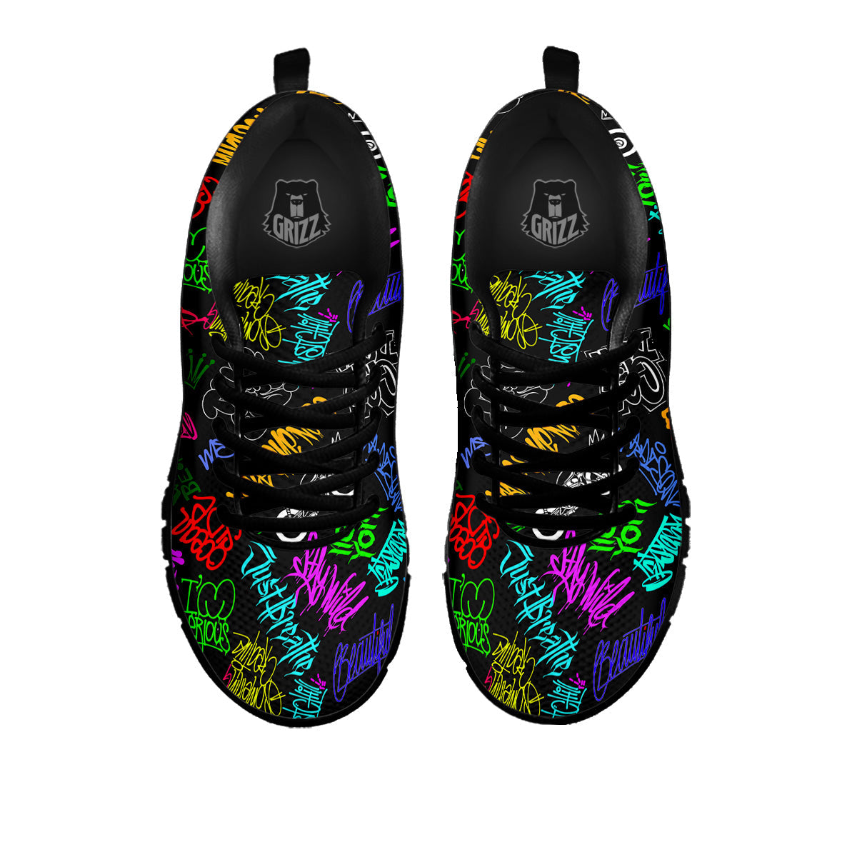 Graffiti Text Colorful Urban Elements Print Pattern Black Sneaker-grizzshop