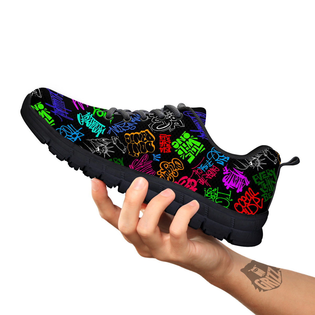 Graffiti Text Colorful Urban Elements Print Pattern Black Sneaker-grizzshop