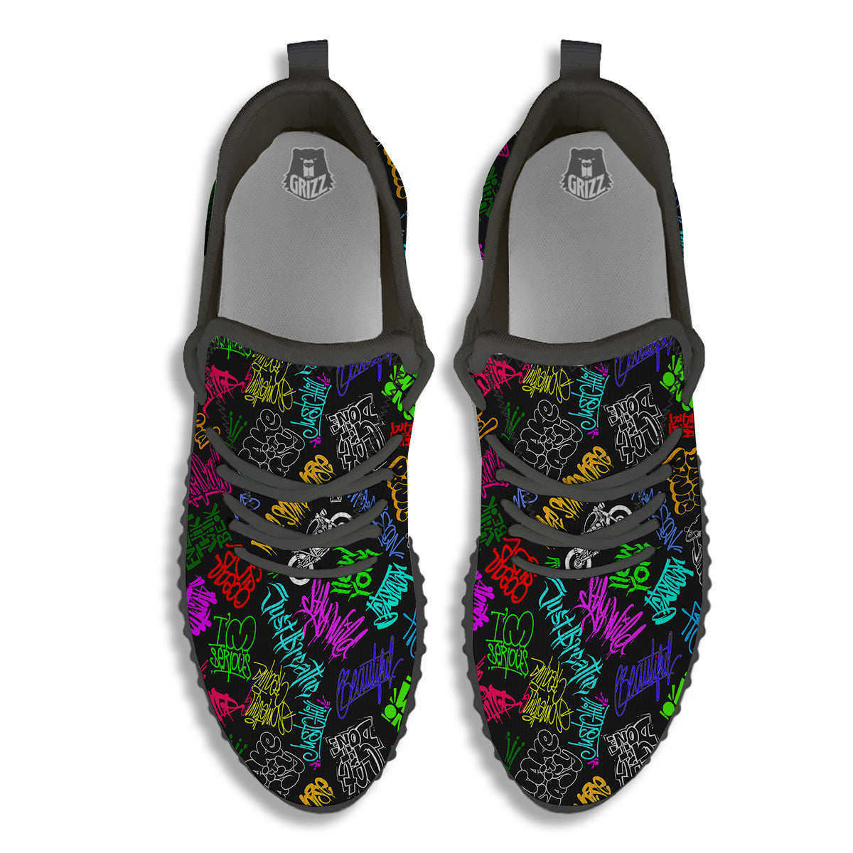 Graffiti Text Colorful Urban Elements Print Pattern Black Walking Shoes-grizzshop