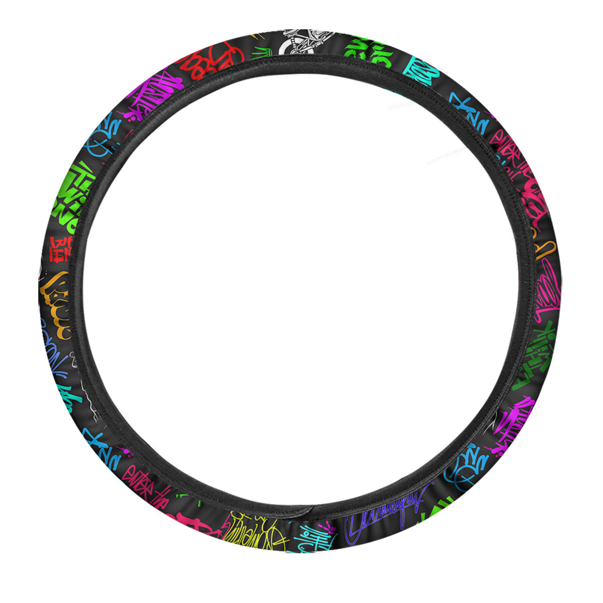 Graffiti Text Colorful Urban Elements Print Pattern Car Steering Wheel Cover-grizzshop