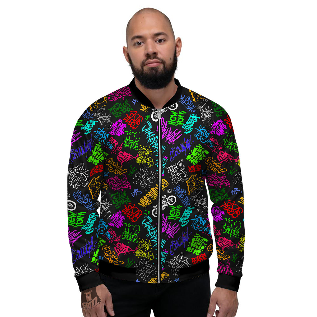 Graffiti Text Colorful Urban Elements Print Pattern Men's Bomber Jacket-grizzshop