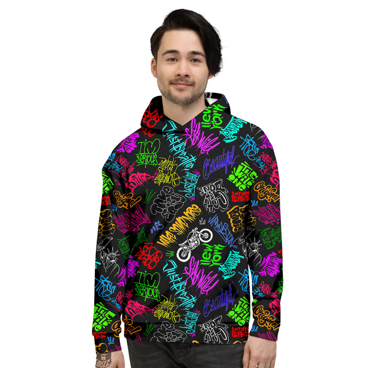 Graffiti Text Colorful Urban Elements Print Pattern Men's Hoodie-grizzshop