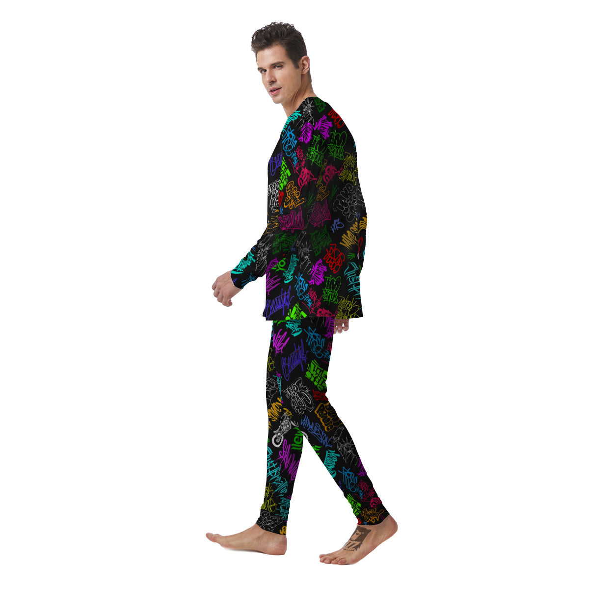 Graffiti Text Colorful Urban Elements Print Pattern Men's Pajamas-grizzshop