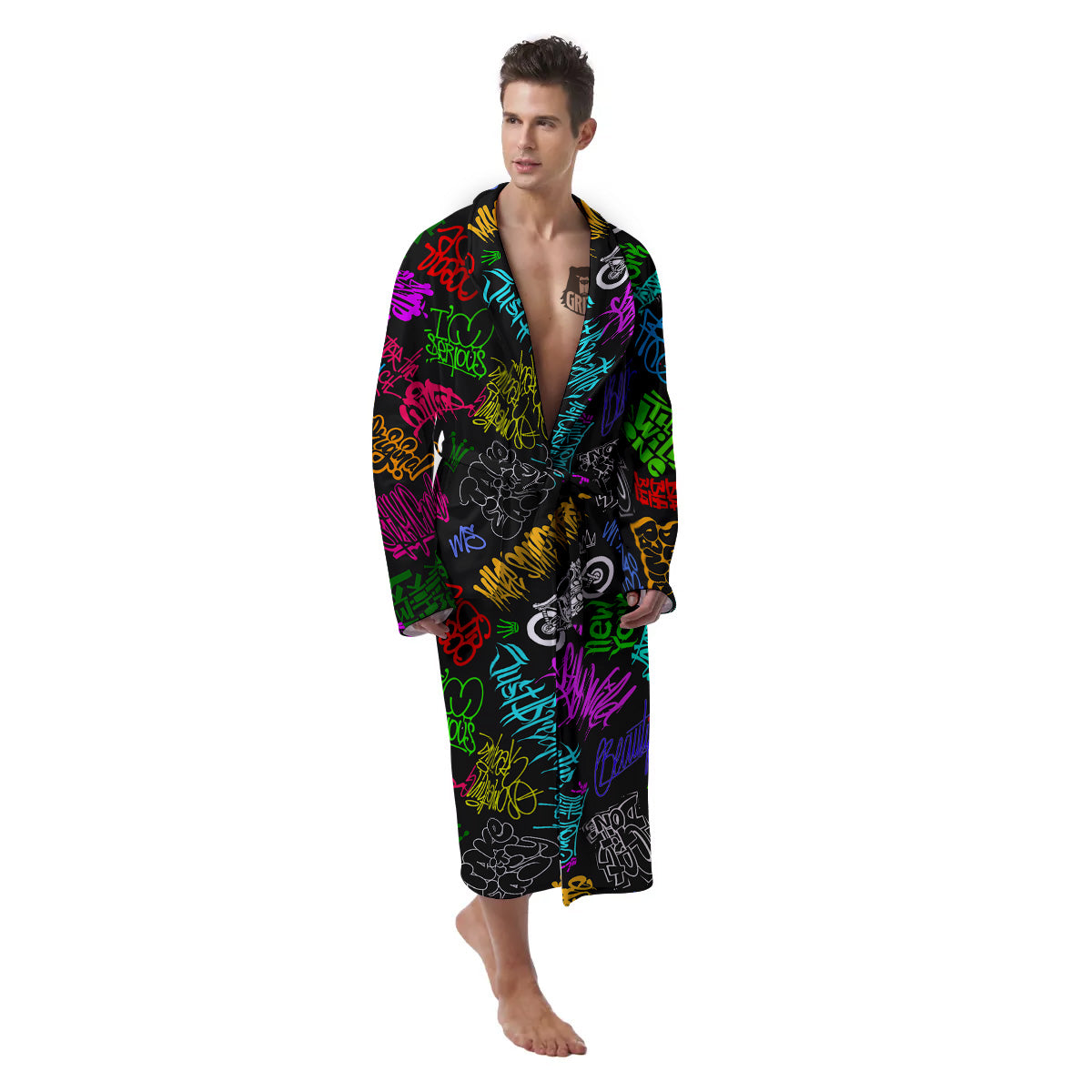 Graffiti Text Colorful Urban Elements Print Pattern Men's Robe-grizzshop