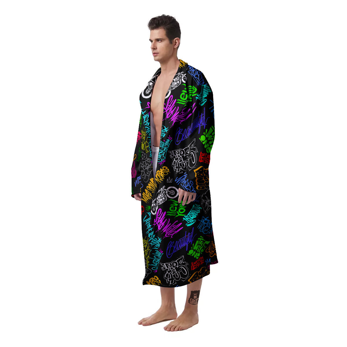 Graffiti Text Colorful Urban Elements Print Pattern Men's Robe-grizzshop