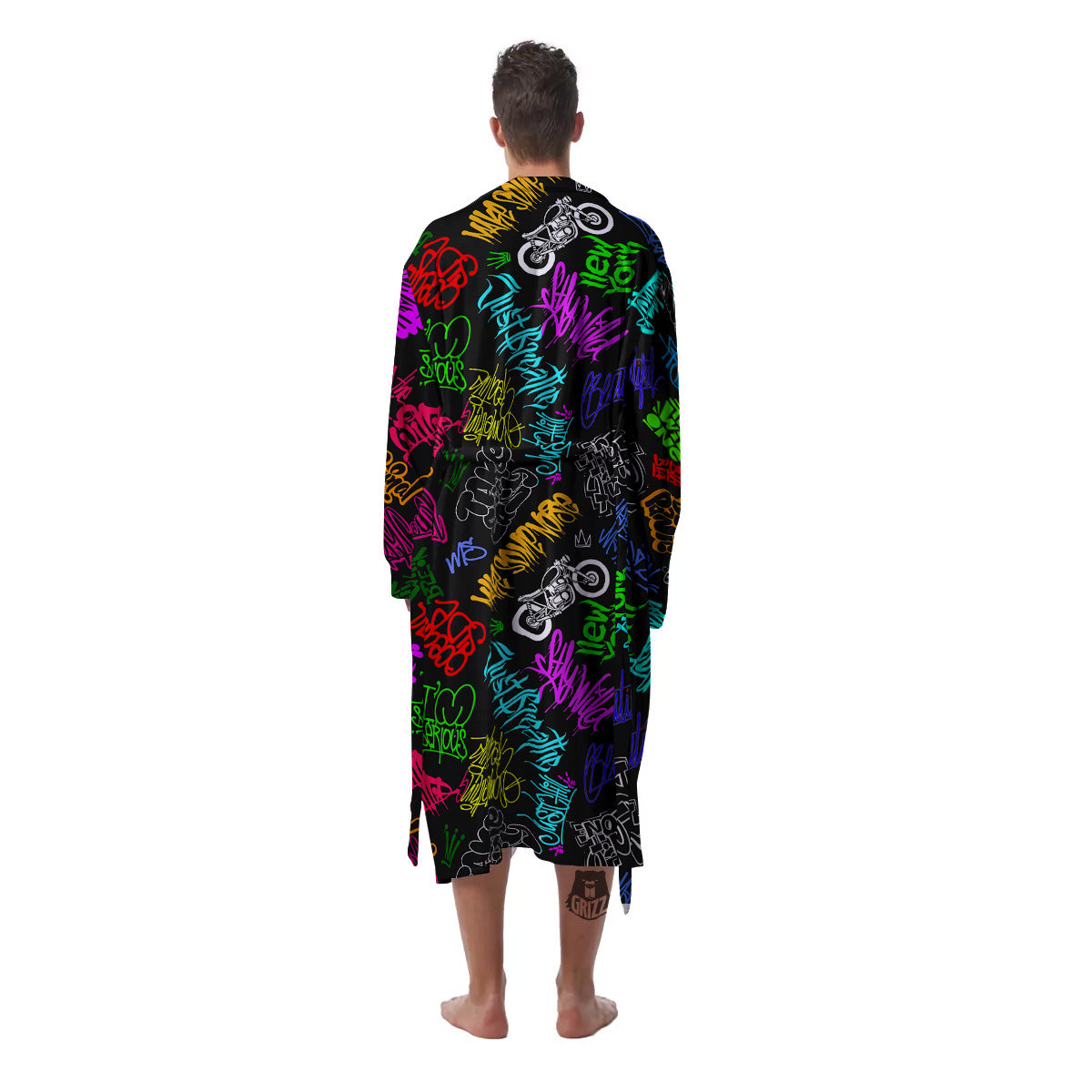 Graffiti Text Colorful Urban Elements Print Pattern Men's Robe-grizzshop