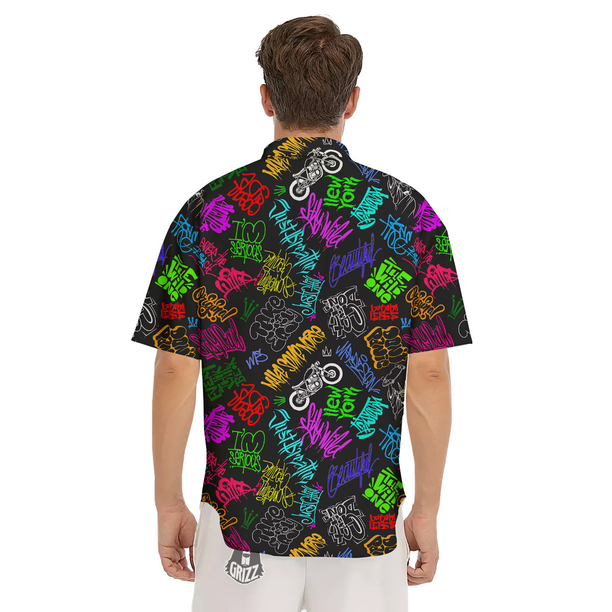 Graffiti Text Colorful Urban Elements Print Pattern Men's Short Sleeve Shirts-grizzshop