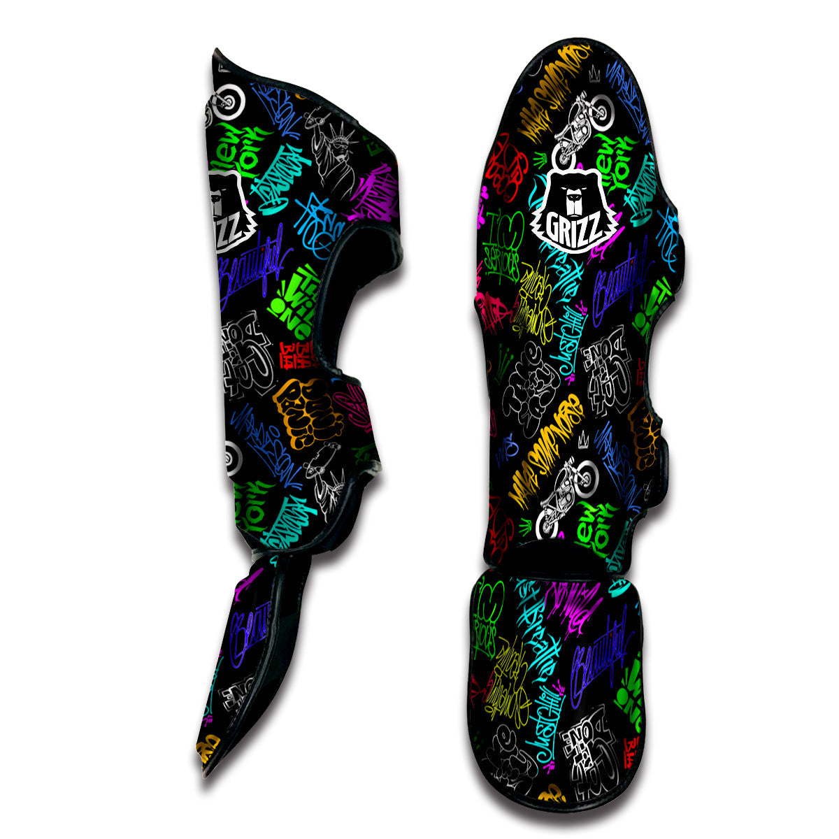 Graffiti Text Colorful Urban Elements Print Pattern Muay Thai Shin Guards-grizzshop