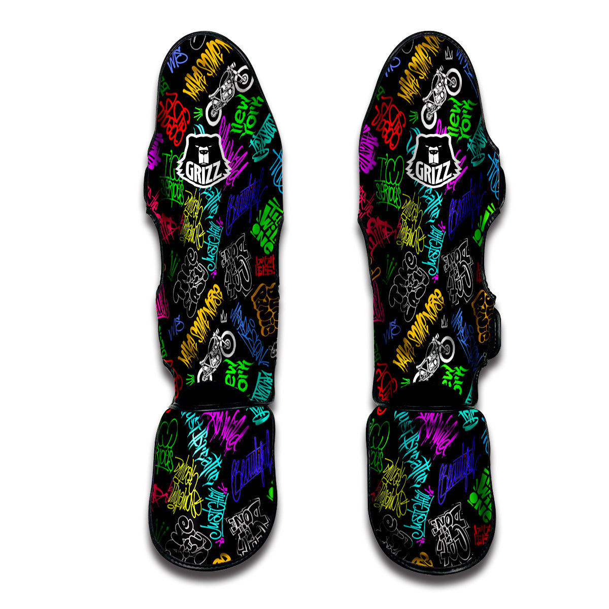 Graffiti Text Colorful Urban Elements Print Pattern Muay Thai Shin Guards-grizzshop