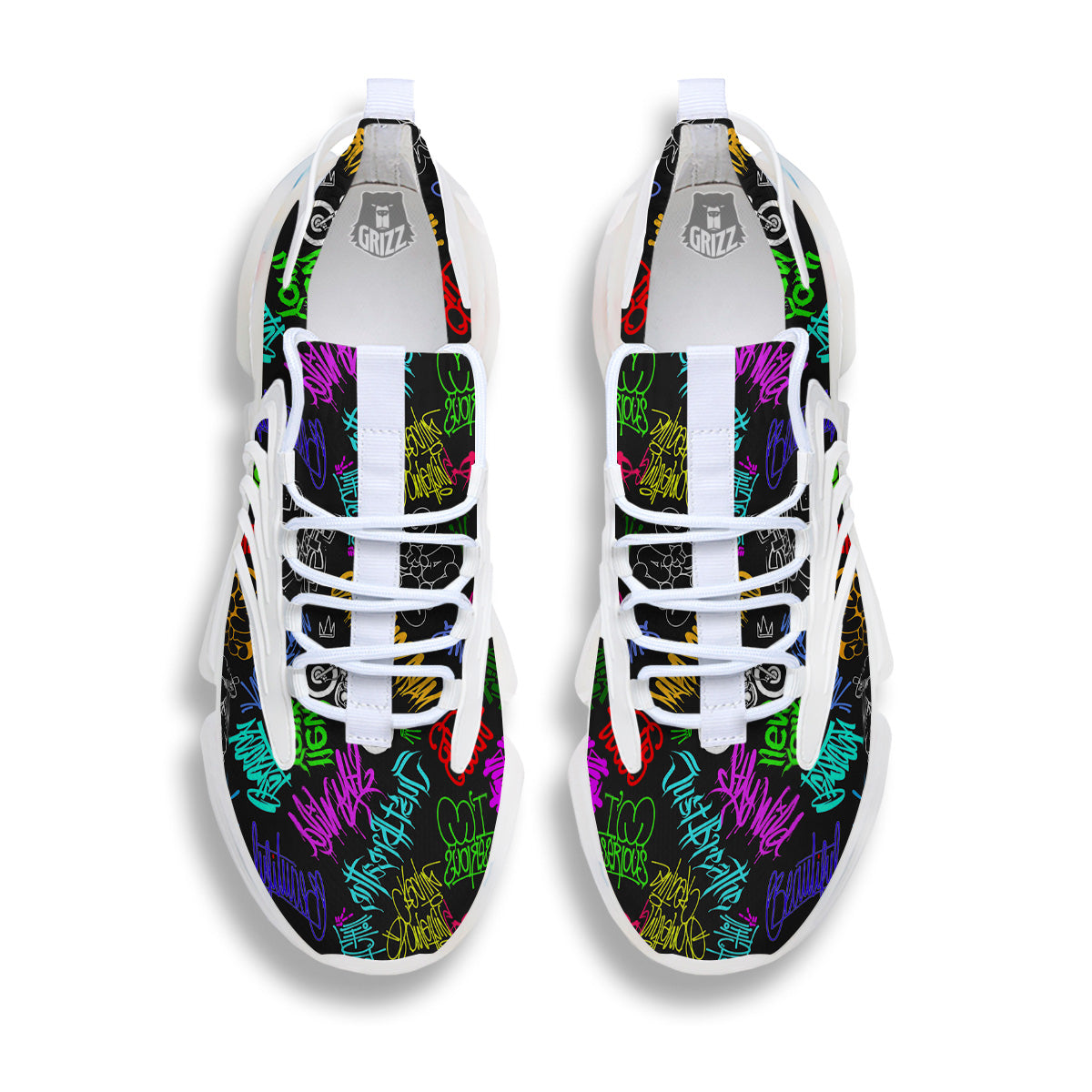 Graffiti Text Colorful Urban Elements Print Pattern White Gym Shoes-grizzshop