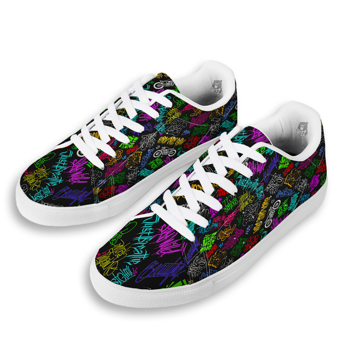 Graffiti Text Colorful Urban Elements Print Pattern White Low Top Sneakers-grizzshop