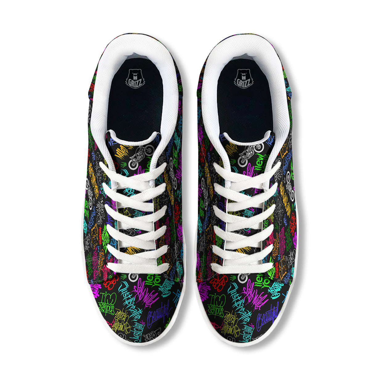 Graffiti Text Colorful Urban Elements Print Pattern White Low Top Sneakers-grizzshop