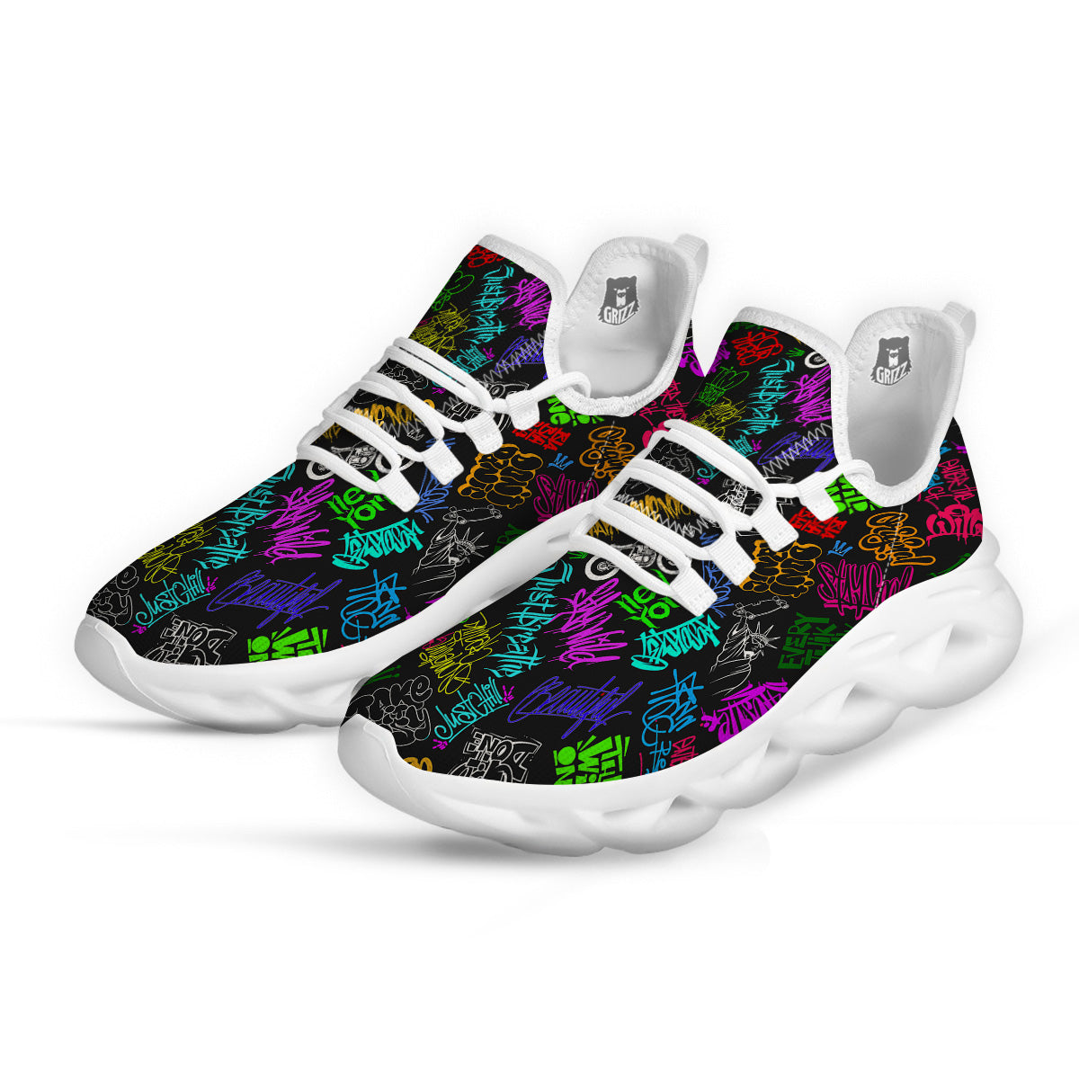 Graffiti Text Colorful Urban Elements Print Pattern White Running Shoes-grizzshop