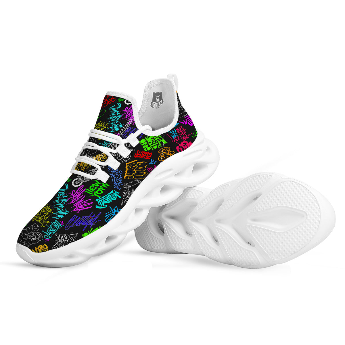 Graffiti Text Colorful Urban Elements Print Pattern White Running Shoes-grizzshop