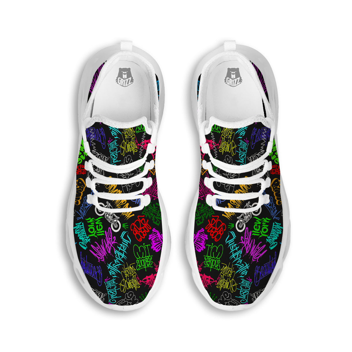 Graffiti Text Colorful Urban Elements Print Pattern White Running Shoes-grizzshop